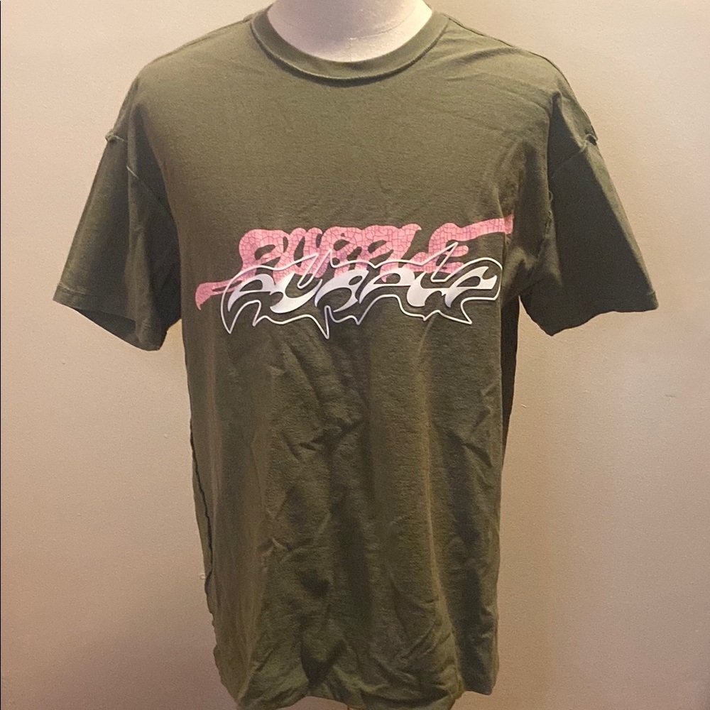 Purple Brand Olive Green Short Sleeve Logo Tee with Graffiti Graphic